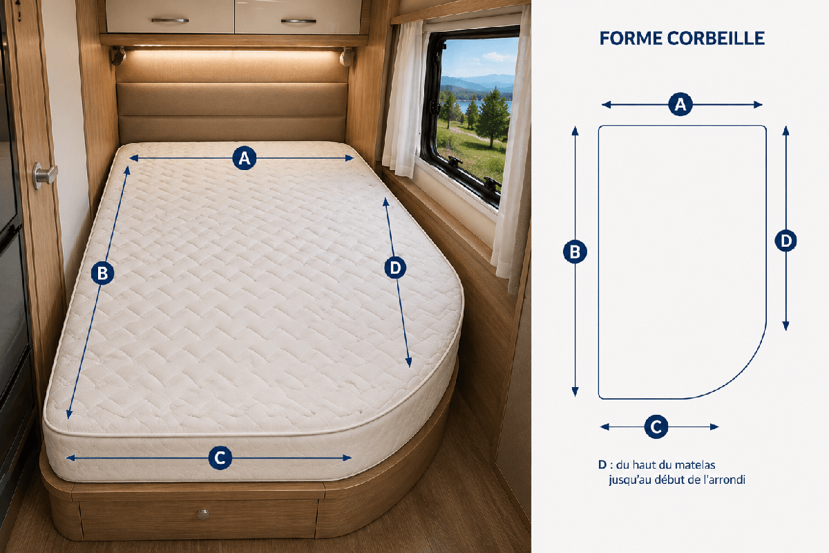 Matelas sur mesure 1 coupe corbeille | Angle arrondi | MatelasJuste