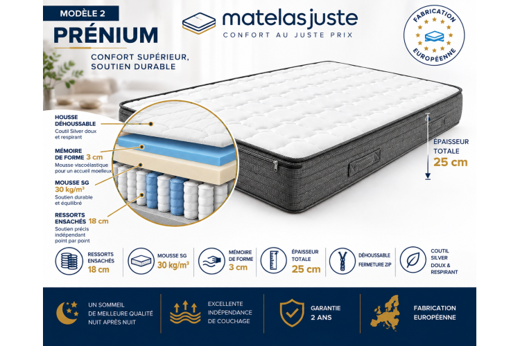 Matelas Équilibre 1 Personne — Mousse Haute Résilience | MatelasJuste 2