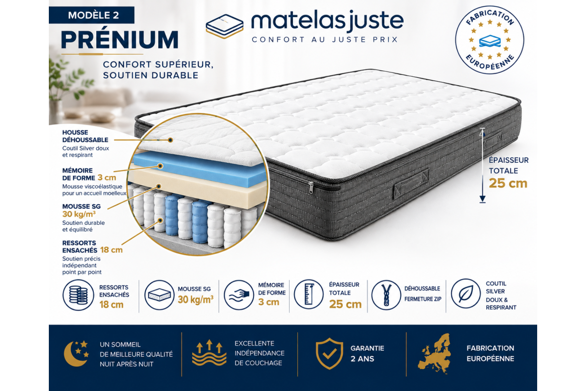 Matelas Équilibre 2 Personnes — Mousse Haute Résilience | MatelasJuste Meta descript