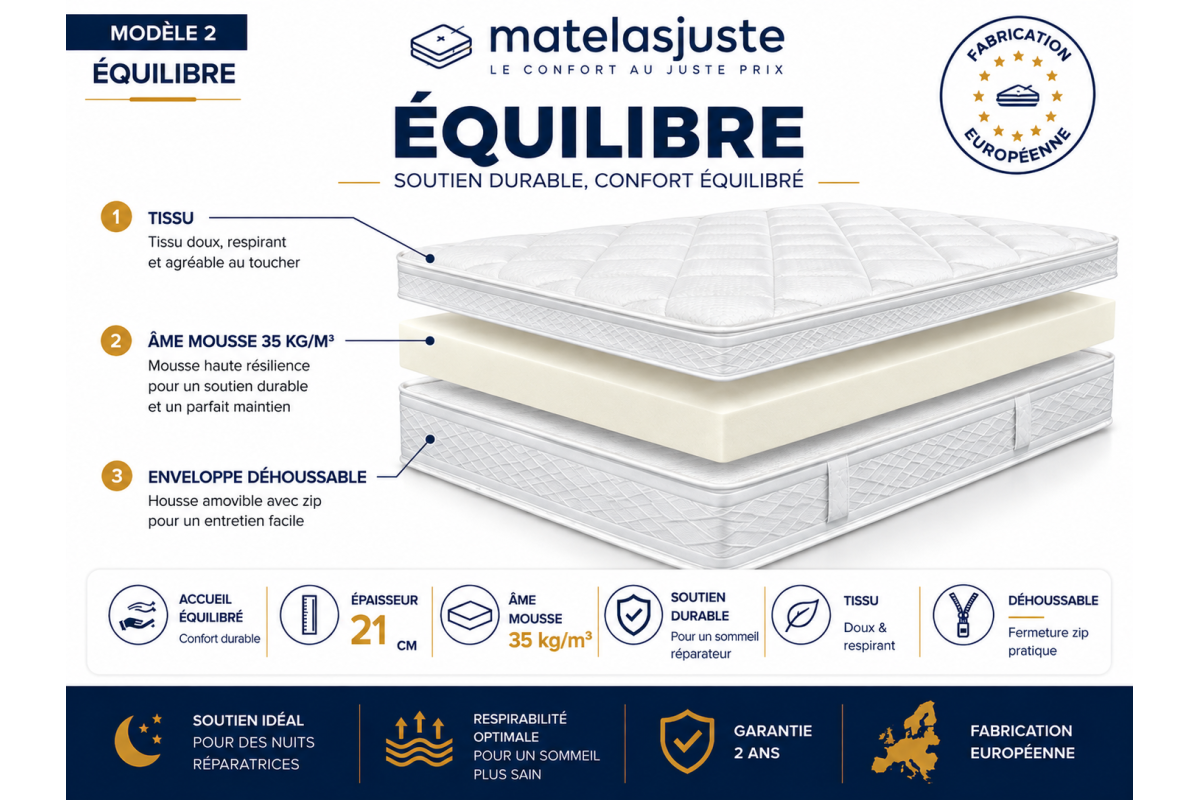 Matelas Premium 2 Personnes — Mémoire de Forme | MatelasJuste