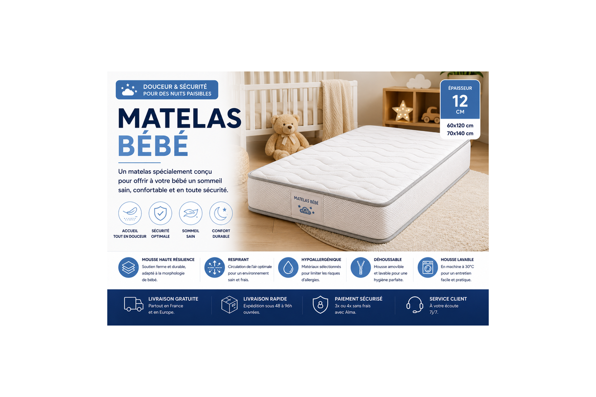 Matelas Bébé Premium — Mémoire de Forme | MatelasJuste