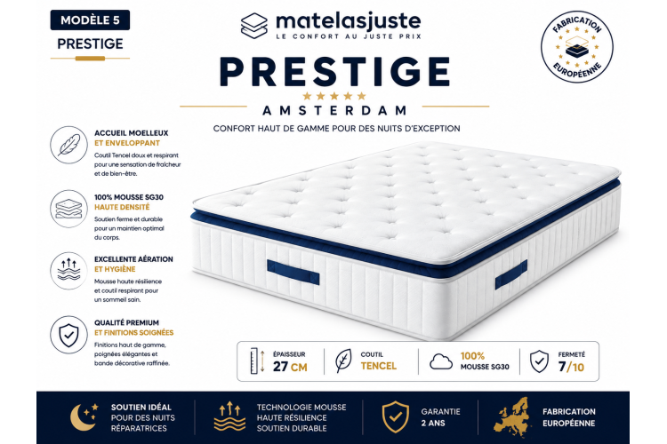 Matelas Prestige 2 Personnes — Ressorts et Mémoire de Forme | MatelasJuste 2